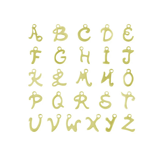 Dijes Mini Letras cursiva Acero Quirúrgico Dorado 11mm - 2und - A Elección