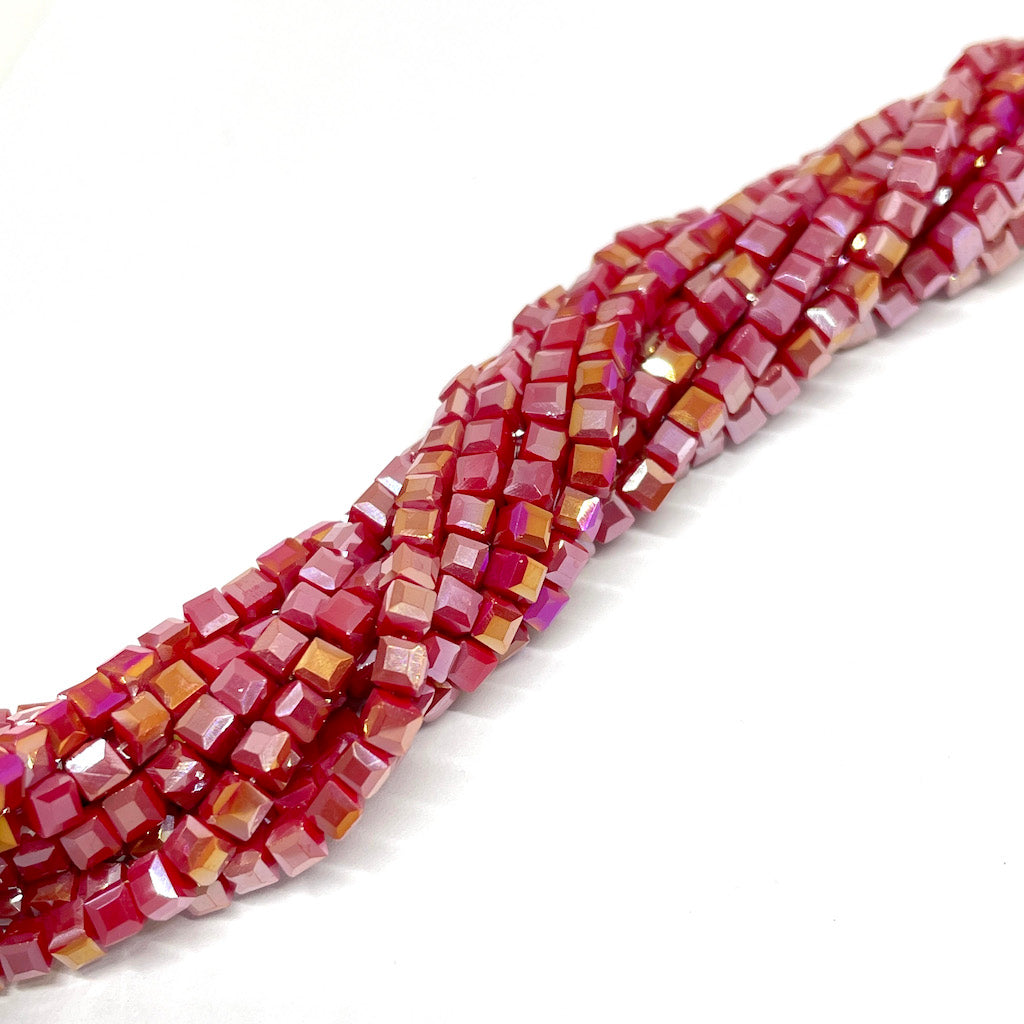 Cristal Cuadrado de 3x3mm - Rojo Claro tornasol