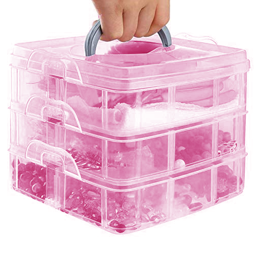 Caja Organizadora Apilable - 3 niveles - Rosado