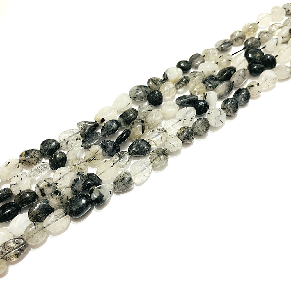 Cuarzo Turmalinado - Piedra Natural Irregular - 45 cuentas aprox.