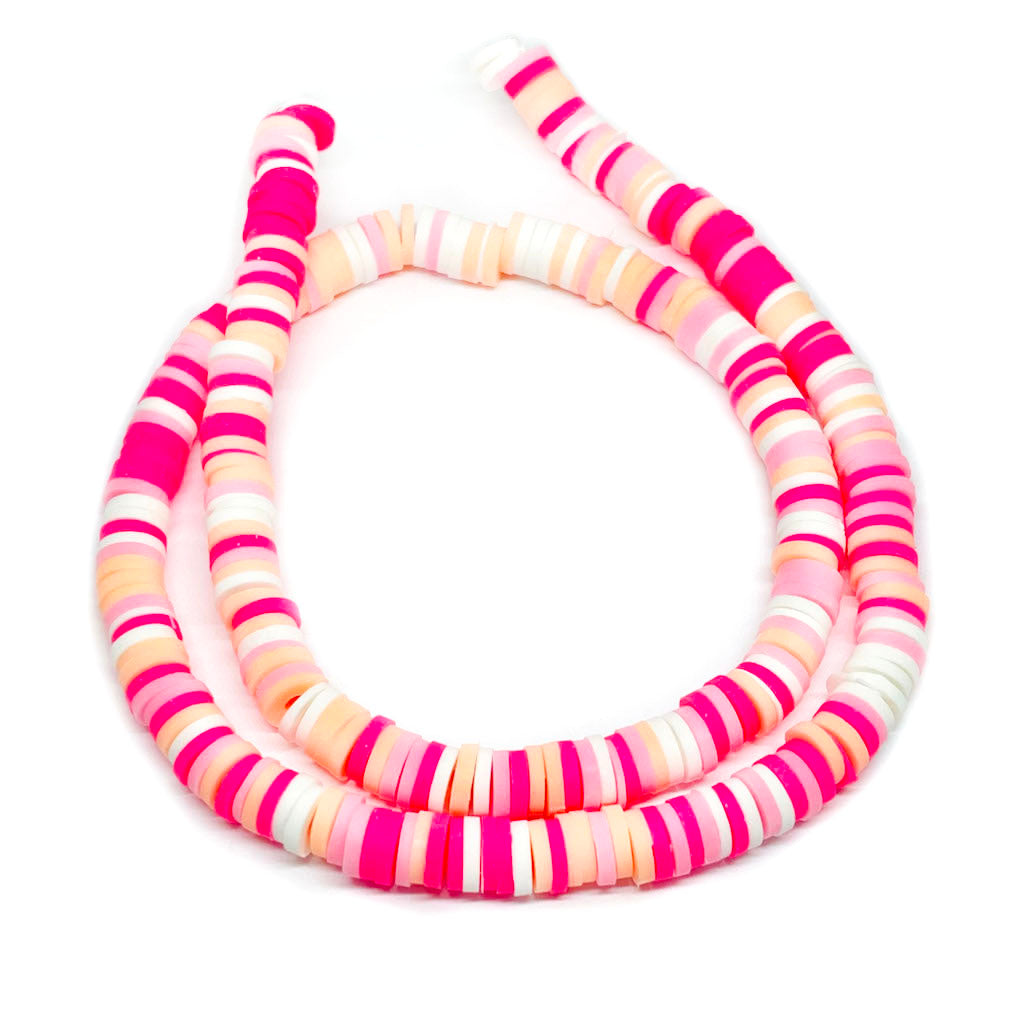 Cuentas de Fimo - 6x1mm - Fucsia Crema y blanco