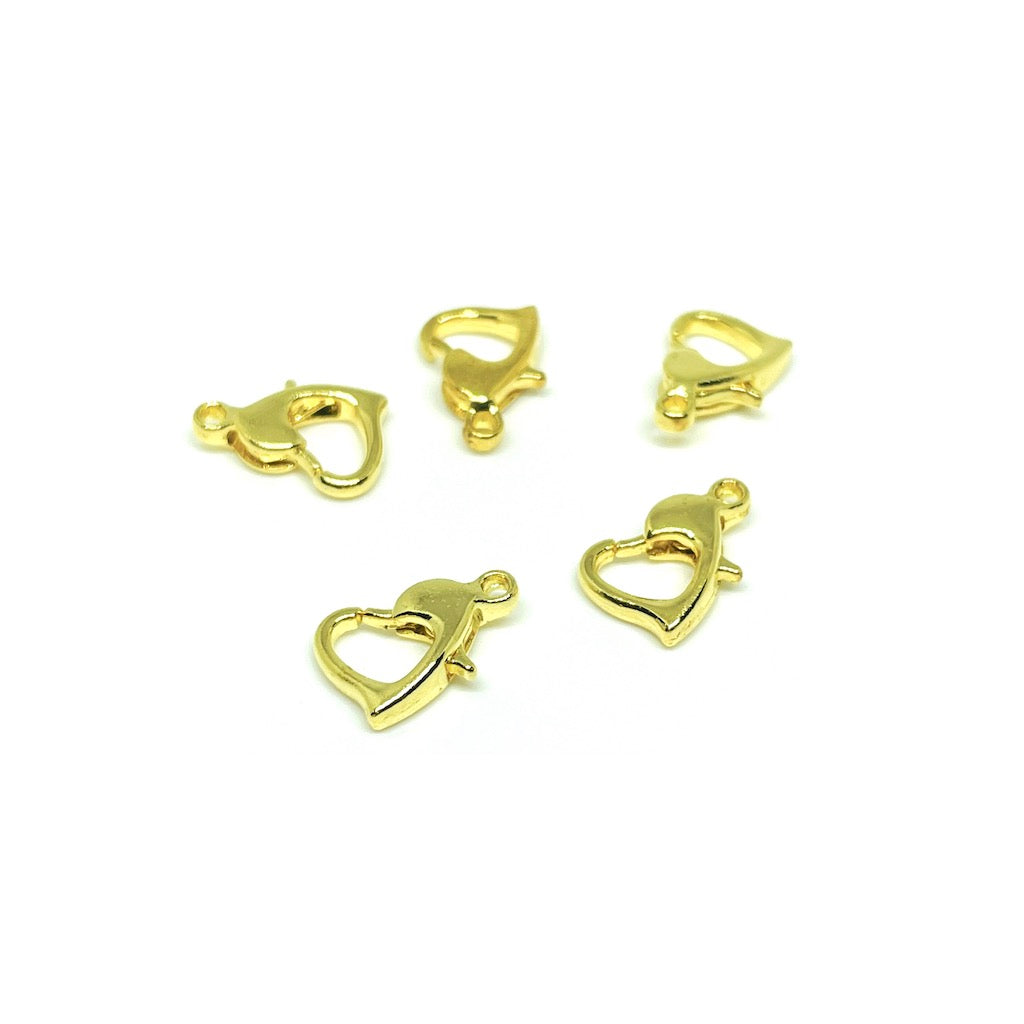 Broche Mosquetón Corazón 10mm - Dorado - Set 5und