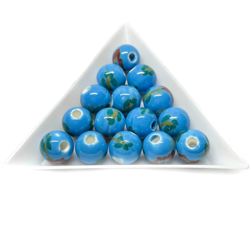 Bola de cerámica 10mm - Celeste con Rojas - 6und