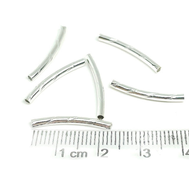 Separador Tubo Facetado Curvo - Plateado - 17mm - 6und