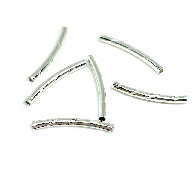 Separador Tubo Facetado Curvo - Plateado - 17mm - 6und