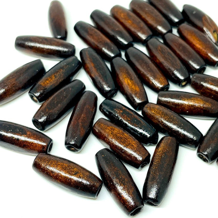 Cuentas de Madera Ovalado - 22mm - 25gr - Café Oscuro
