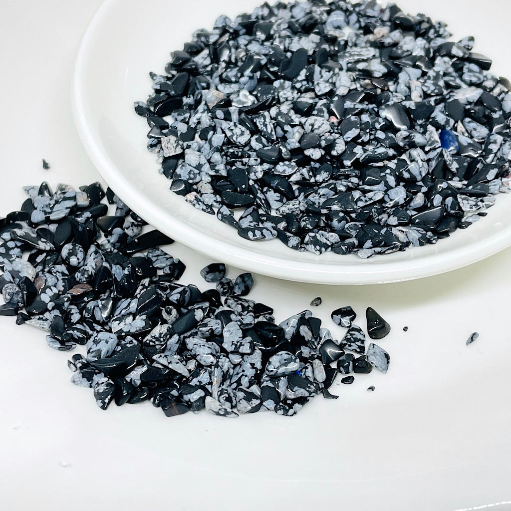 Piedra Natural Picada Para Orgones 100gr | Obsidiana Nevada