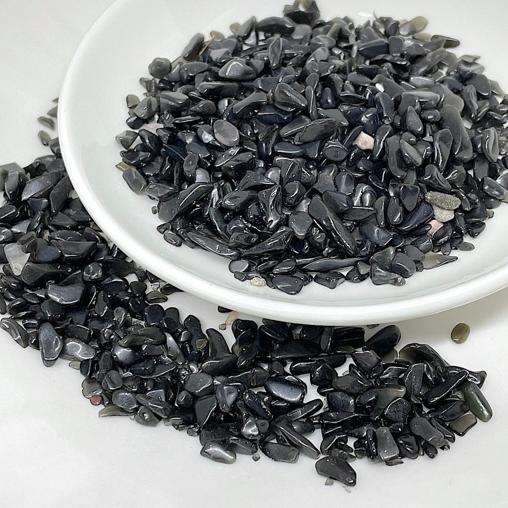 Piedra Natural Picada Para Orgones 100gr | Obsidiana negra
