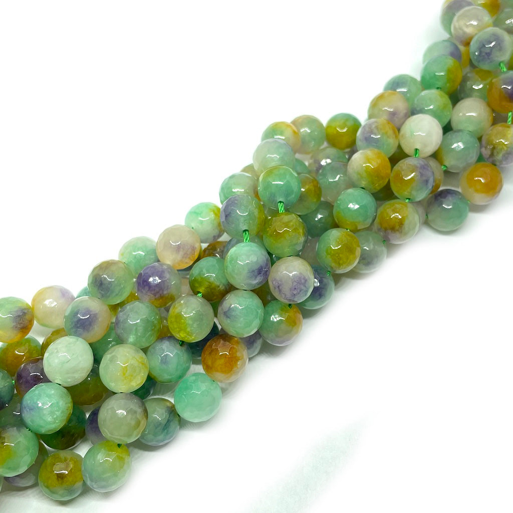 Ágata Facetada - 10mm - Surtido Verde con lila y amarillo