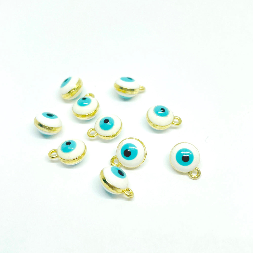 Ojos Turcos Colgante Esmaltado - 7mm - Blanco - 1und