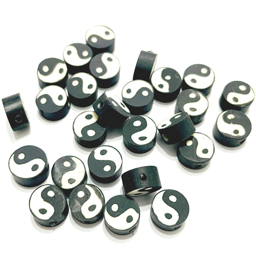 Cuentas Arcilla polimérica - Yin Yang - 9mm - Set 10und