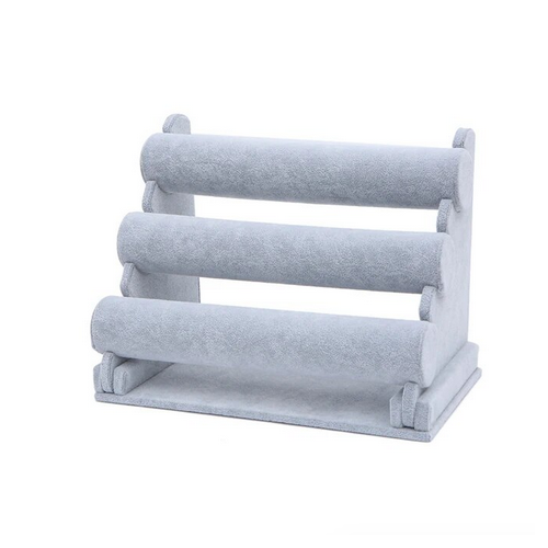 Exhibidor de 3 Niveles de terciopelo Gris