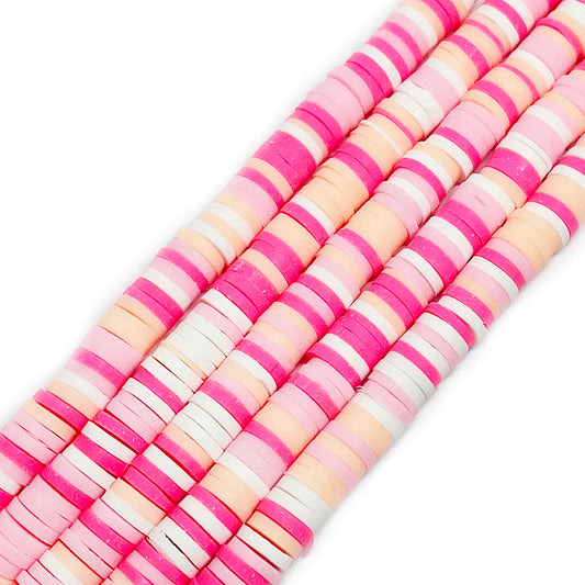 Cuentas de Fimo - 6x1mm - Fucsia Crema y blanco