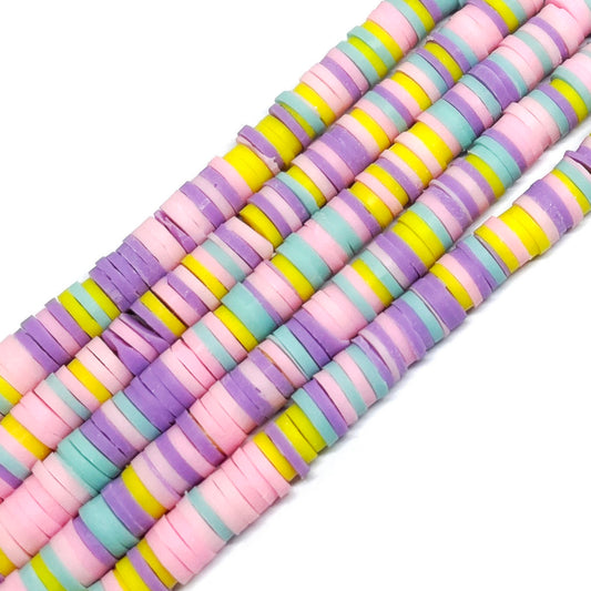 Cuentas de Fimo - 6x1mm - Lila Rosa y amarillo