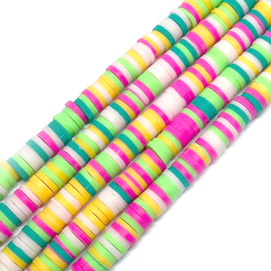Cuentas de Fimo - 6x1mm - Verde Fucsia y Amarillo