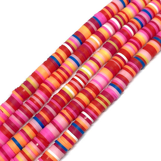 Cuentas de Fimo - 6x1mm - Rojo naranja y rosa