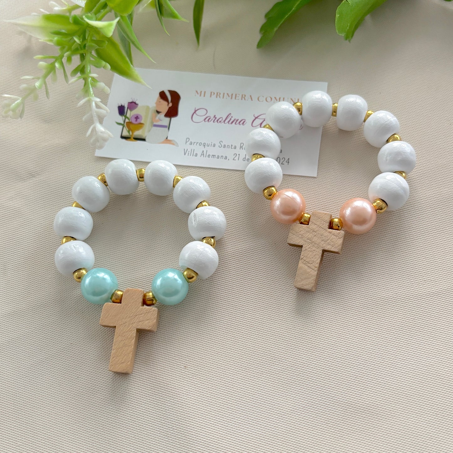 Denario de Madera y Perlas en Dorado - 12und