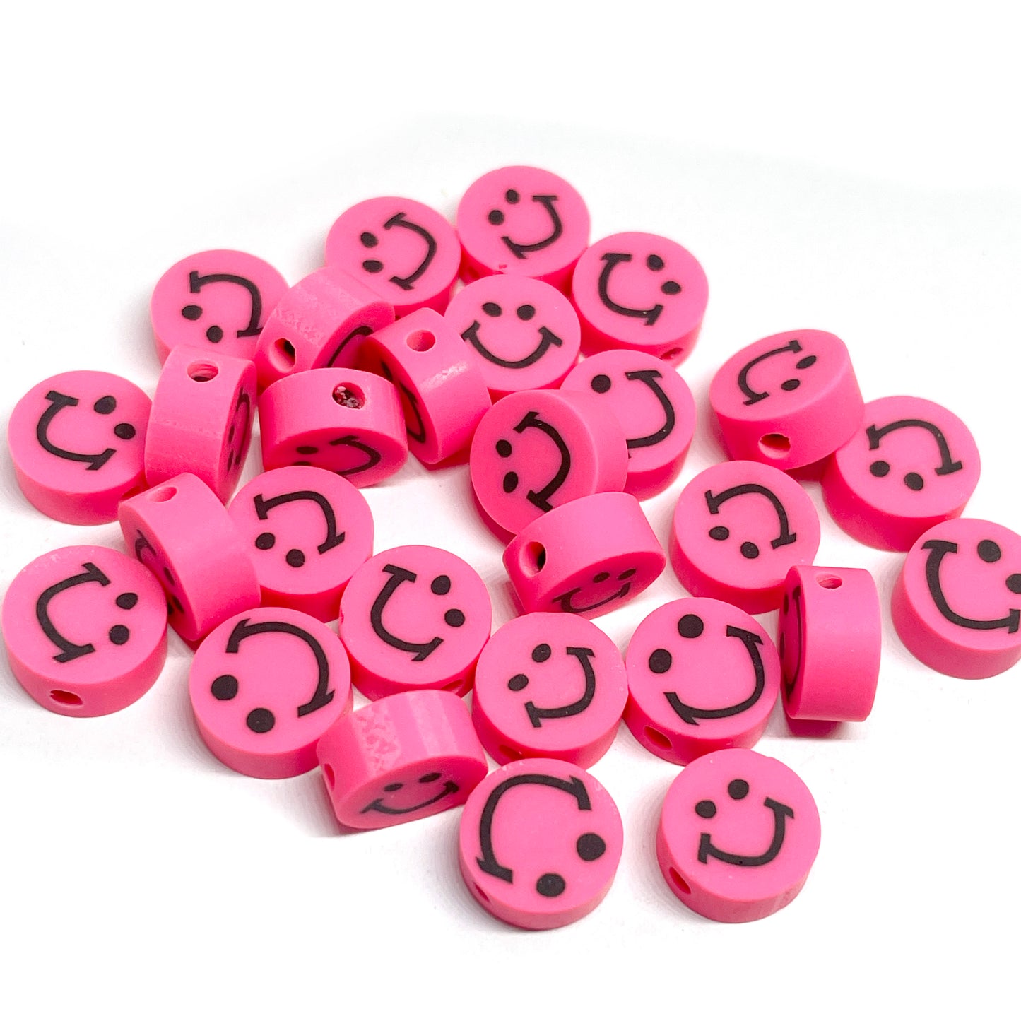 Cuentas Arcilla polimérica - Carita feliz Fucsia - 9mm - Set 10und