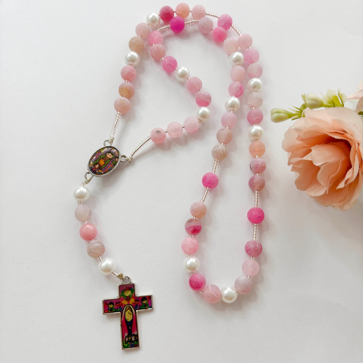 Rosario católico Agata Rosada Virgencita Plis - 1und