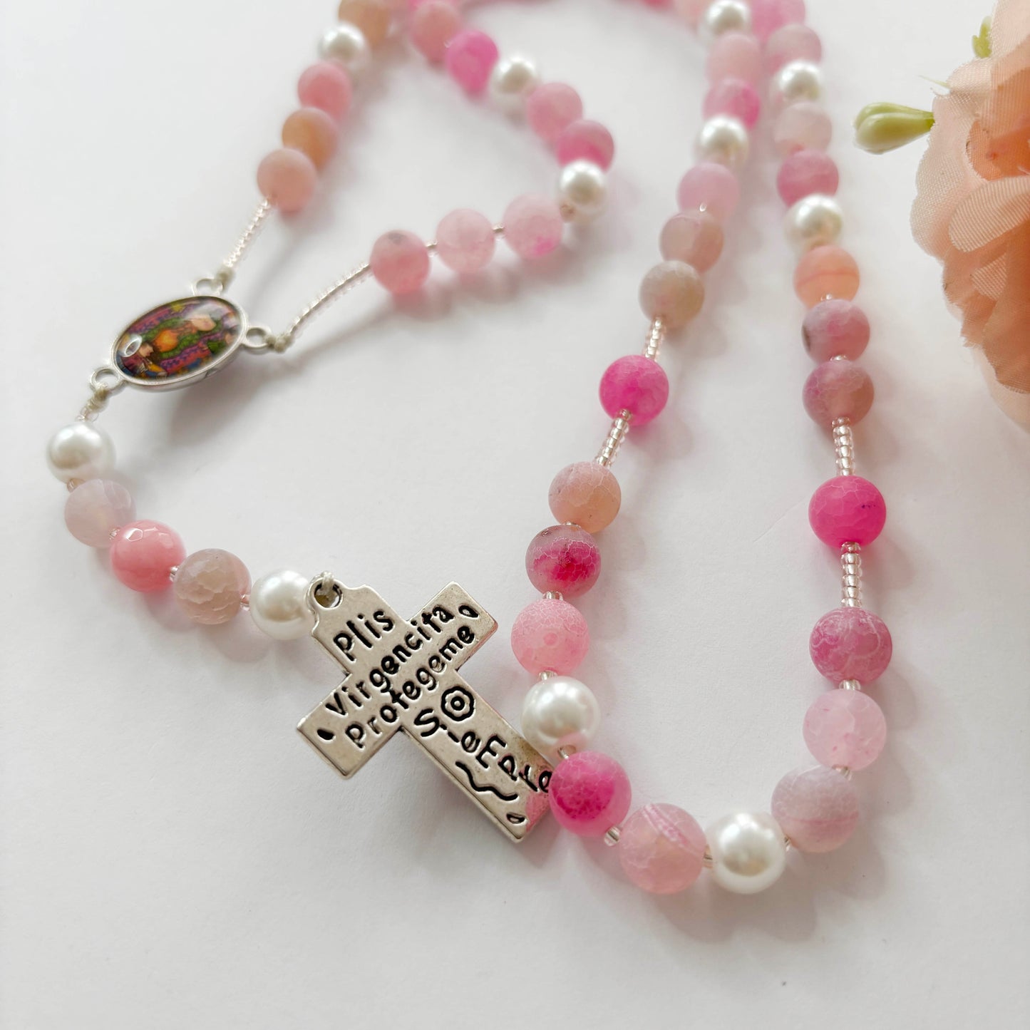 Rosario católico Agata Rosada Virgencita Plis - 1und