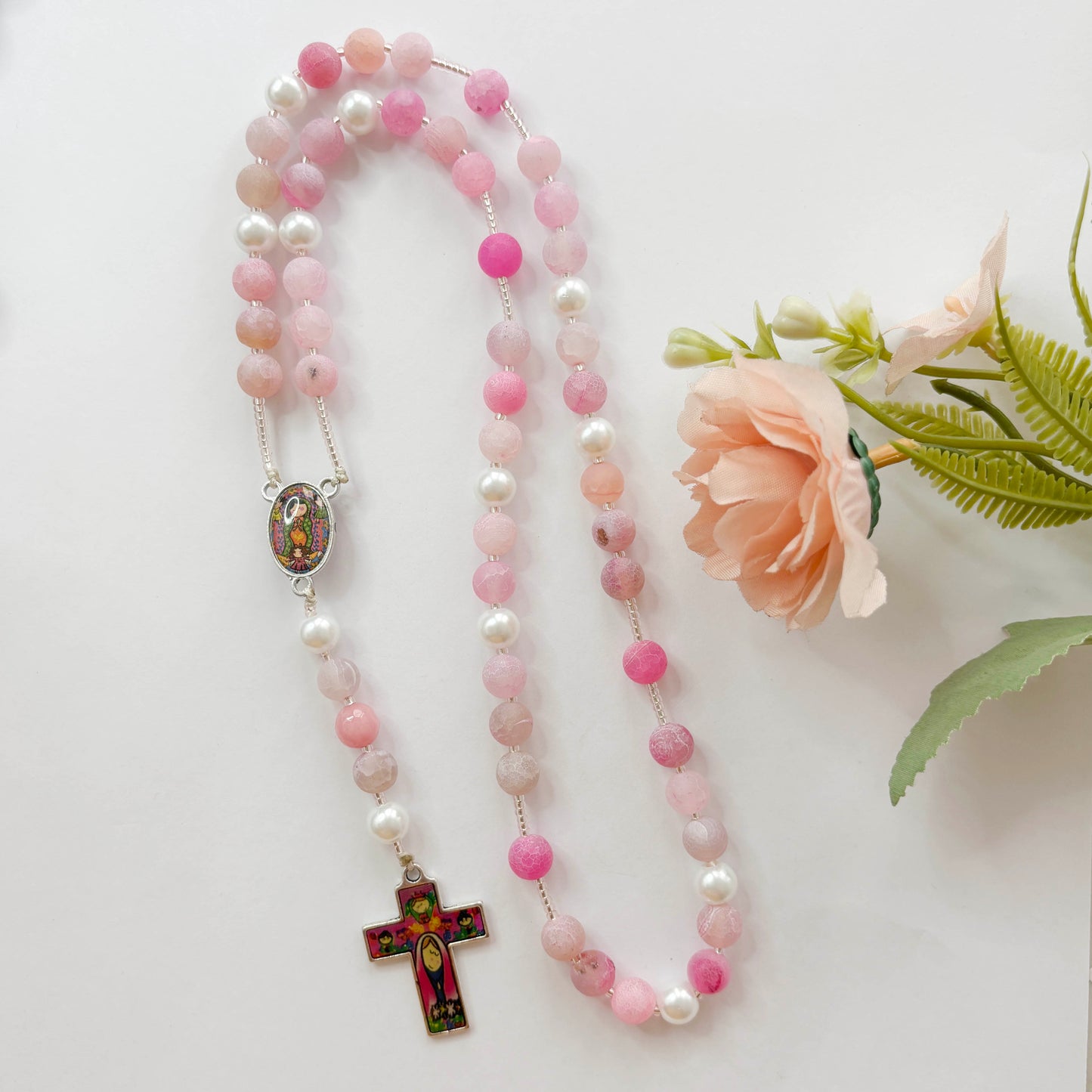 Rosario católico Agata Rosada Virgencita Plis - 1und