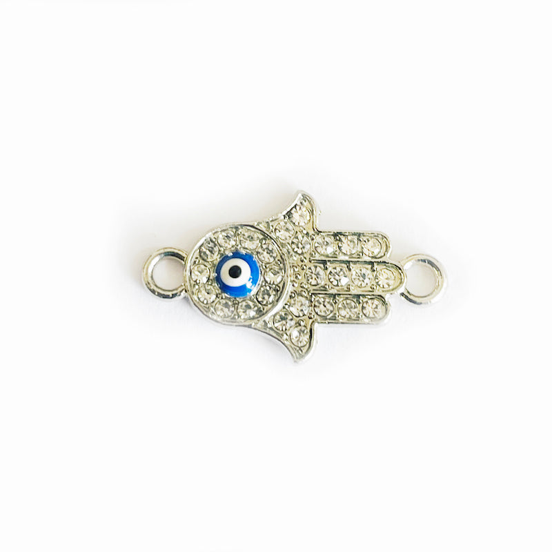 Conector Hamsa con strass Ojo Azul - 1und