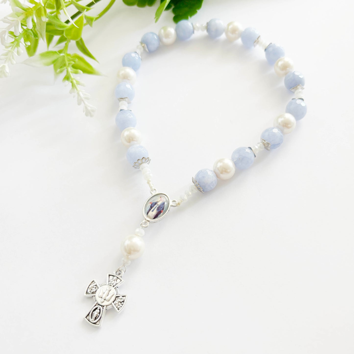 Rosario de la Paz Lavanda Azul con perlas - 1und