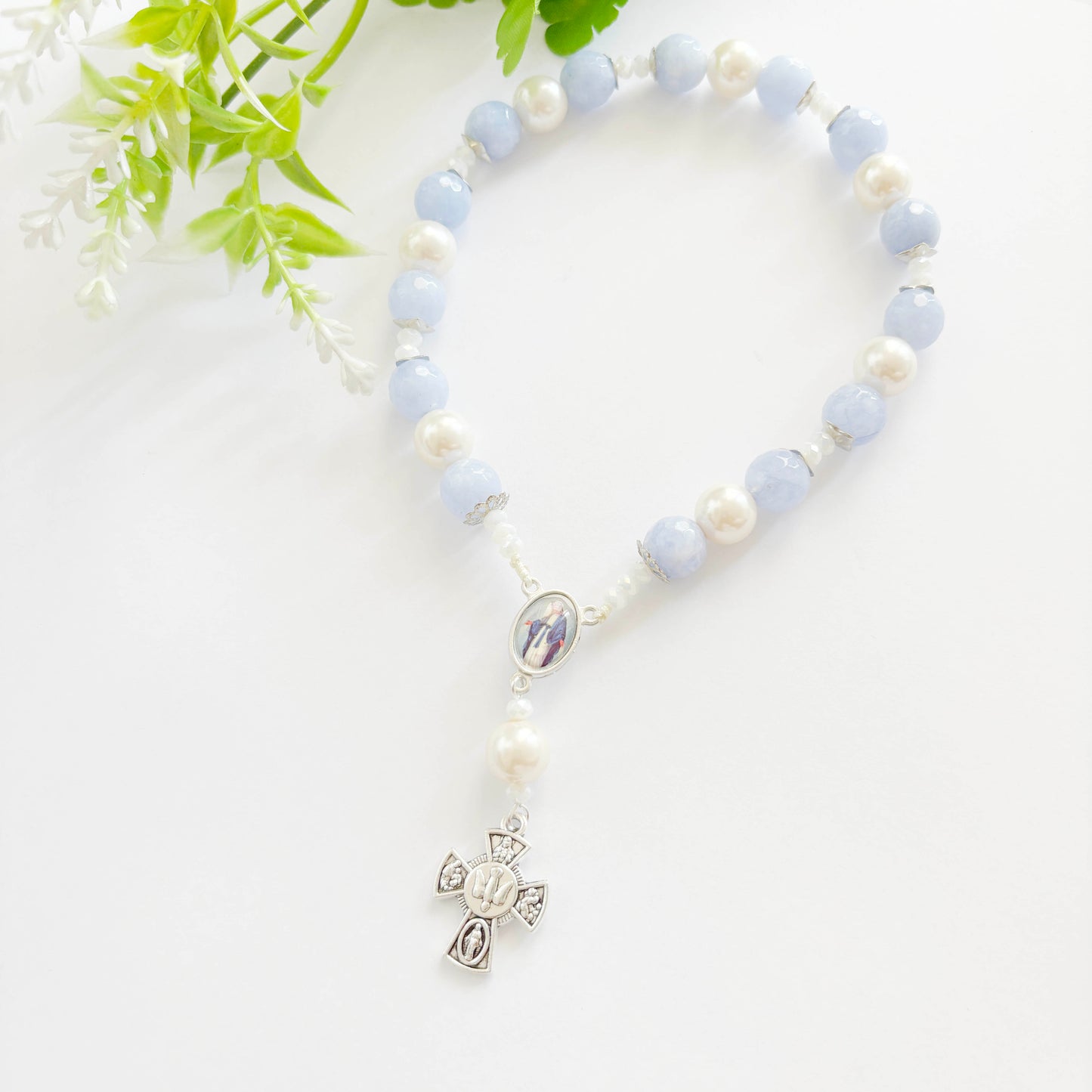Rosario de la Paz Lavanda Azul con perlas - 1und