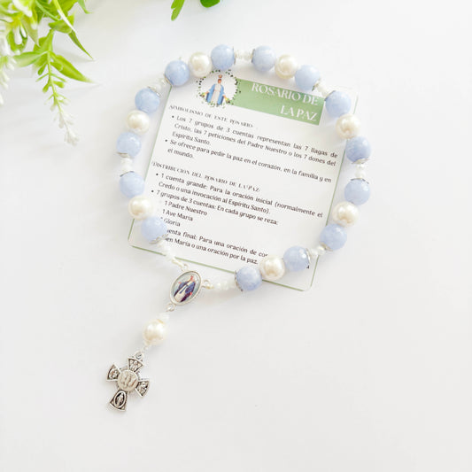 Rosario de la Paz Lavanda Azul con perlas - 1und