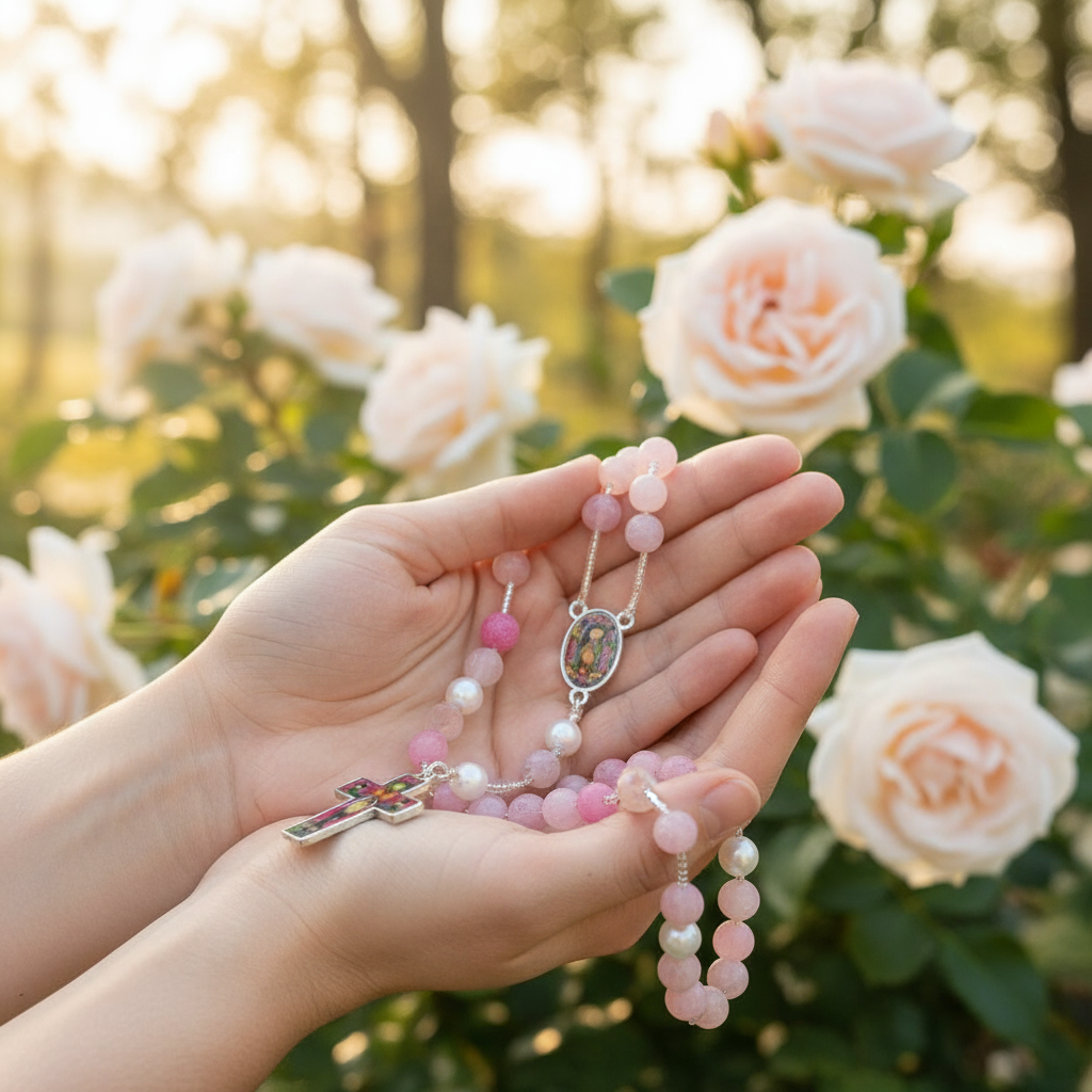 Rosario católico Agata Rosada Virgencita Plis - 1und
