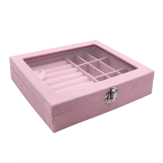 Joyero caja de terciopelo - 20x15x5cm - Rosado