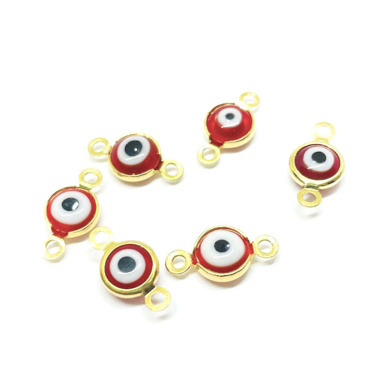 Conector Ojo turco Rojo - Baño de Oro - 6mm - 1und