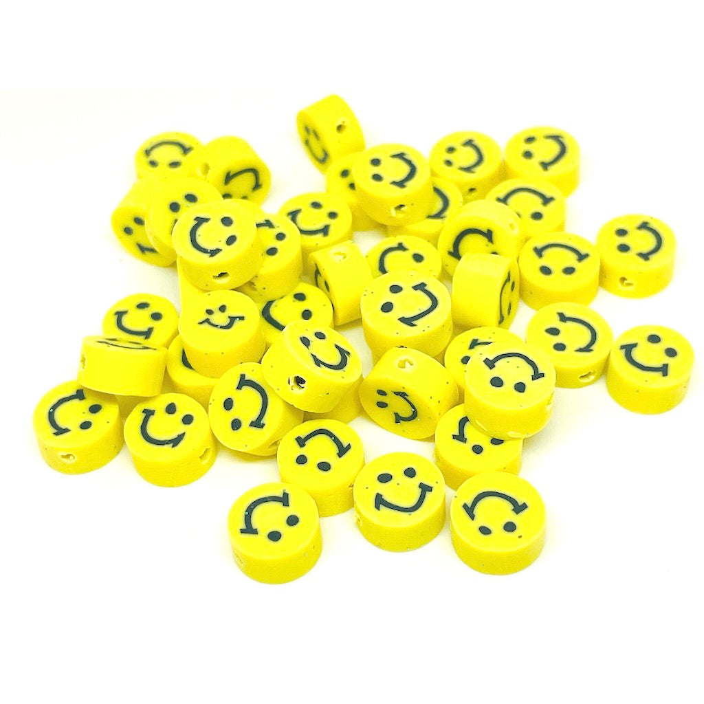 Cuentas Arcilla polimérica - Carita feliz Amarilla - 9mm - Set 10und