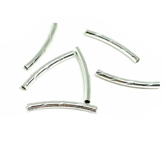 Separador Tubo Facetado Curvo - Plateado - 17mm - 6und