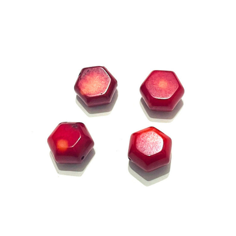 Set de Hexagonos Gruesos - Coral Rojo - 9x6mm | 4und