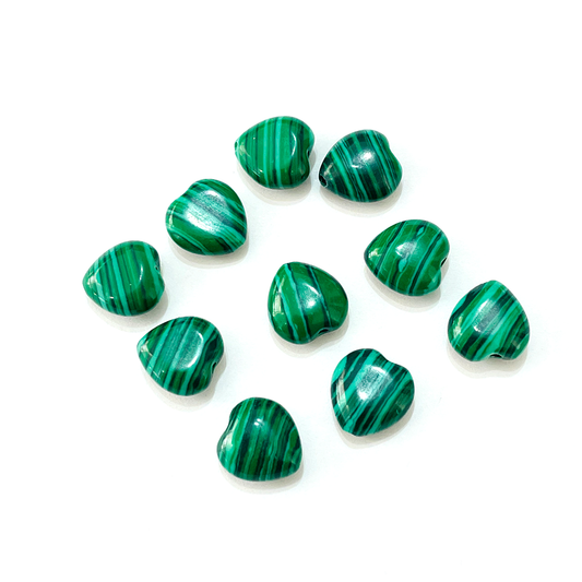 Set de Corazones Redondos - 10mm - Malakita - 10und