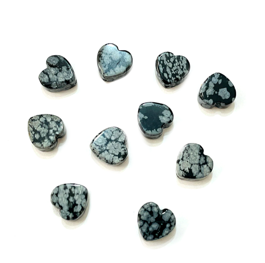 Set de Corazones Planos - 10mm - Obsidiana Nevada  - 10und