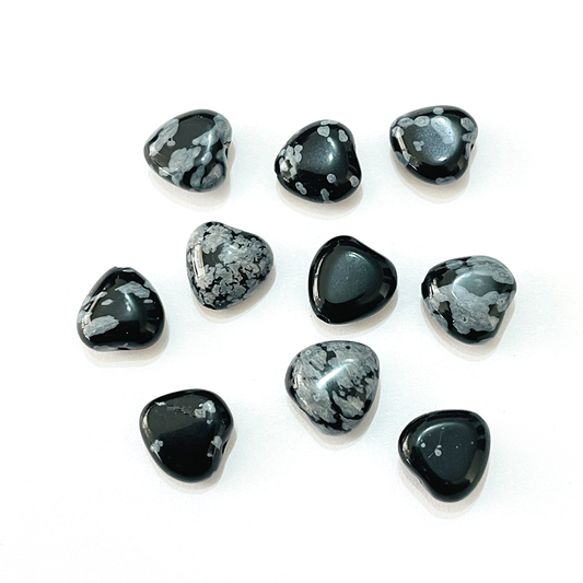 Set de Corazones Redondos - 10mm - Obsidiana Nevada - 10und