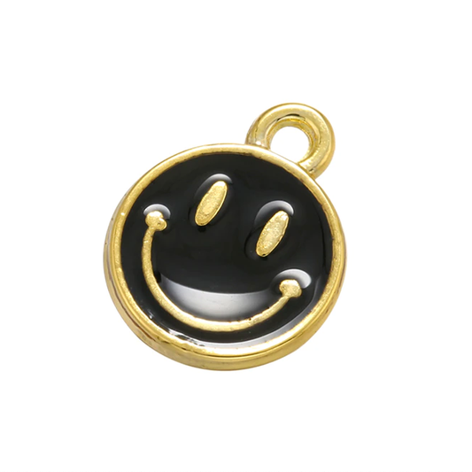 Colgante Dorado mini carita feliz esmaltado -10mm - Negro